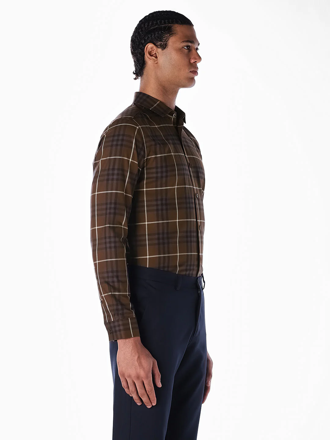 Brown Check Cotton Shirt - Image 3