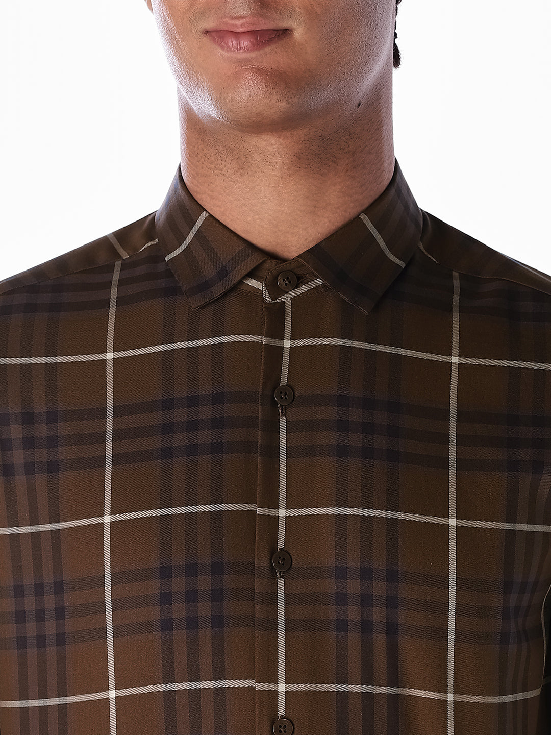 Brown Check Cotton Shirt - Image 5