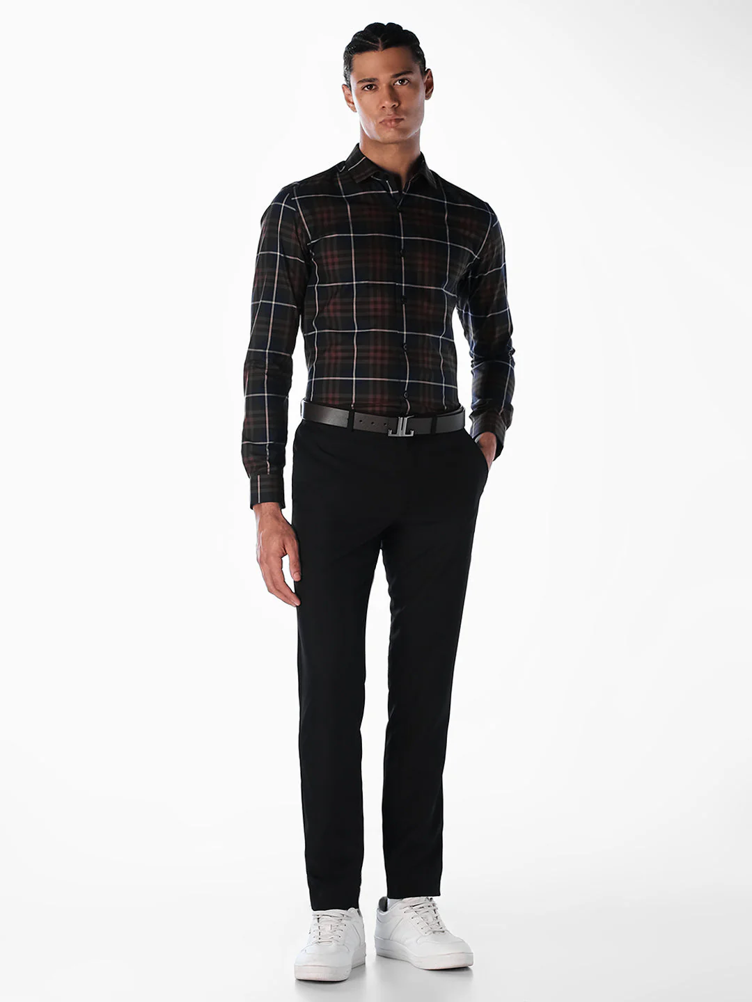 Dark Blue Check Cotton Shirt - Image 6