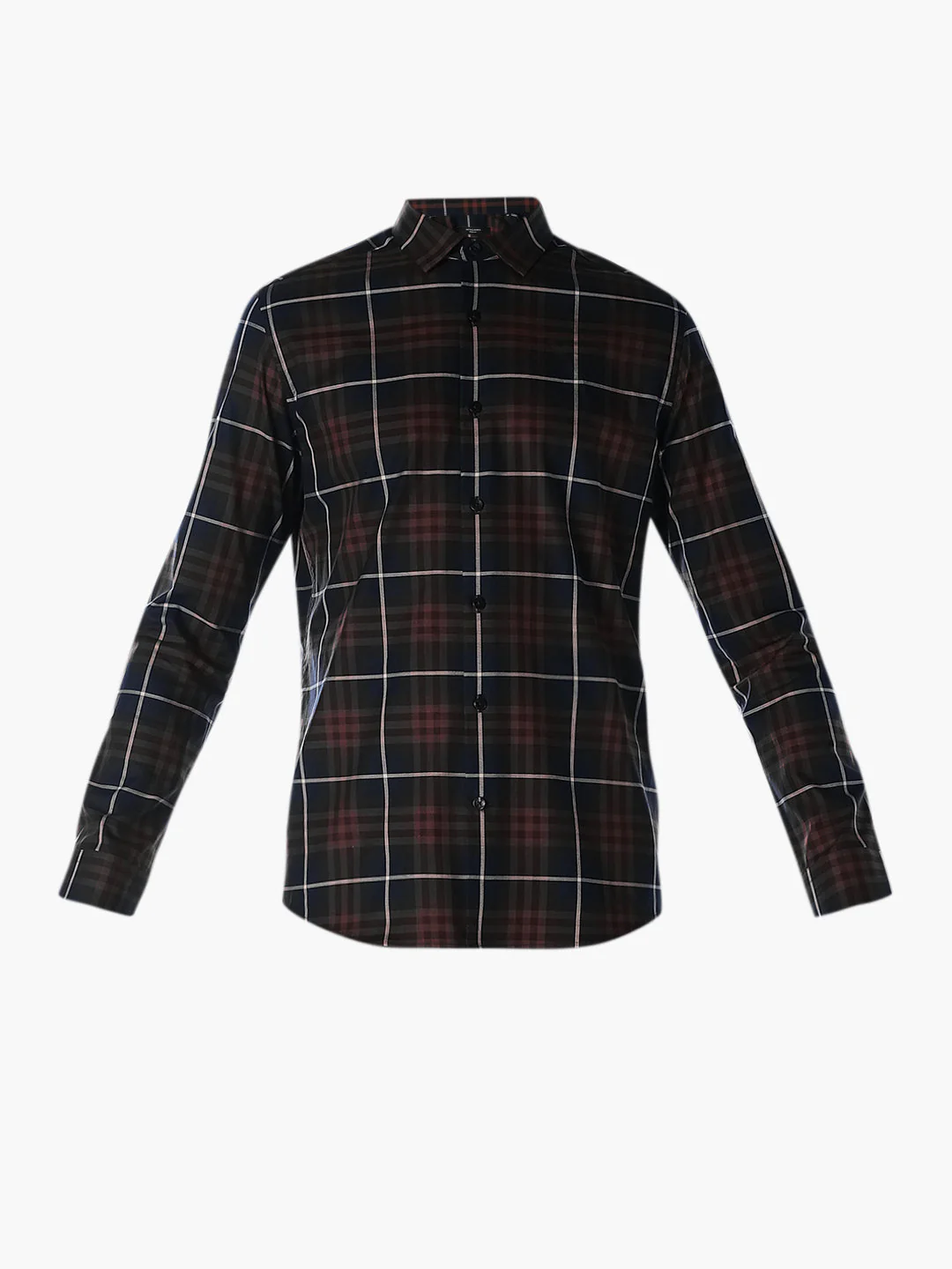 Dark Blue Check Cotton Shirt - Image 7