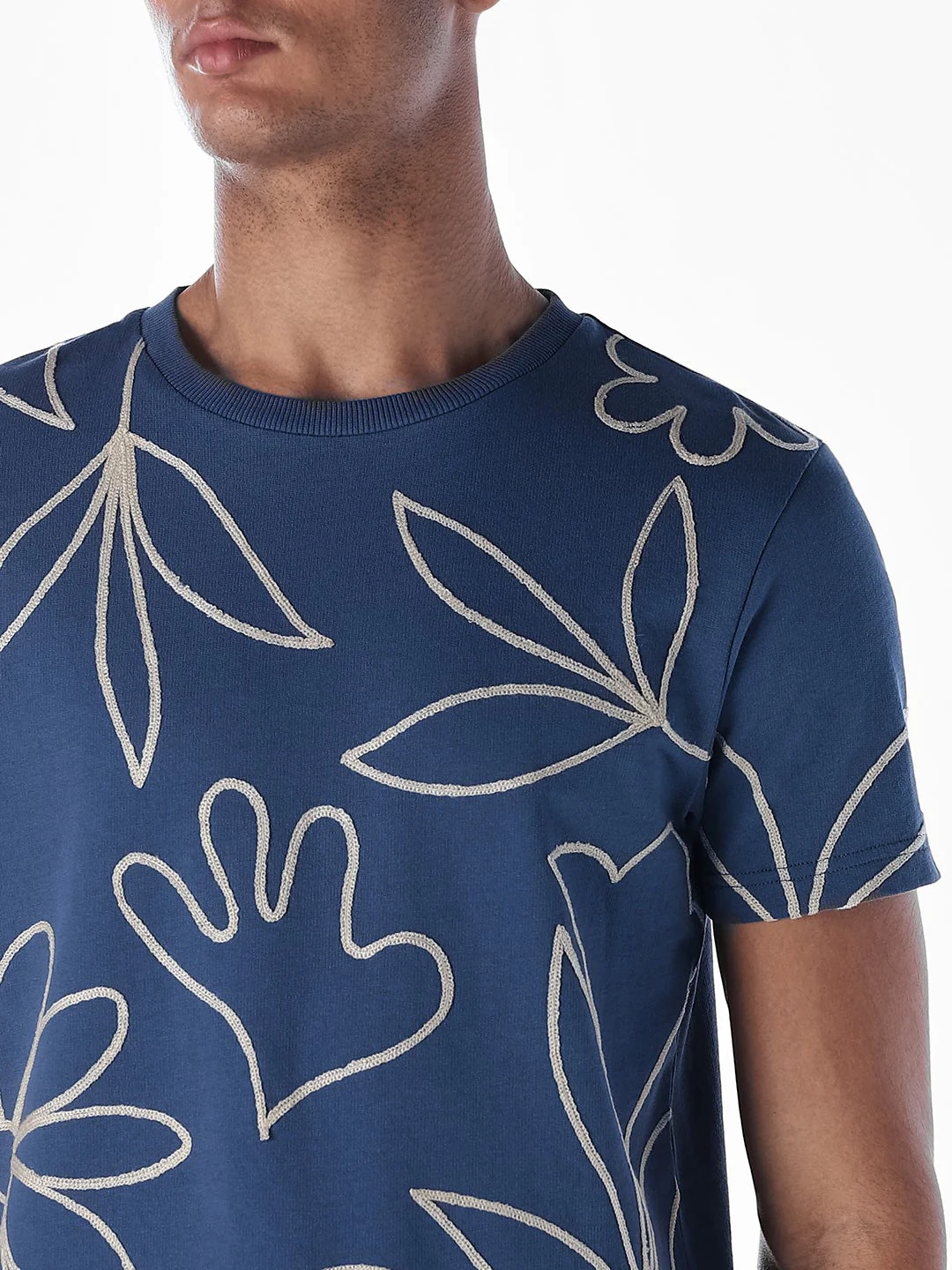 Dark Blue Printed Cotton T-shirt - Image 5