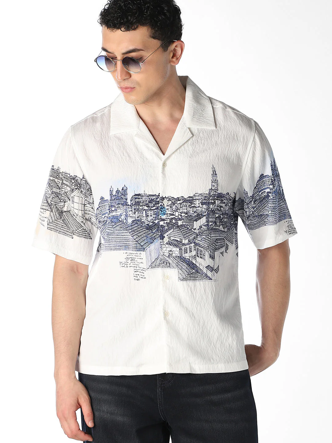 White Printed Comfort Fit Shirt