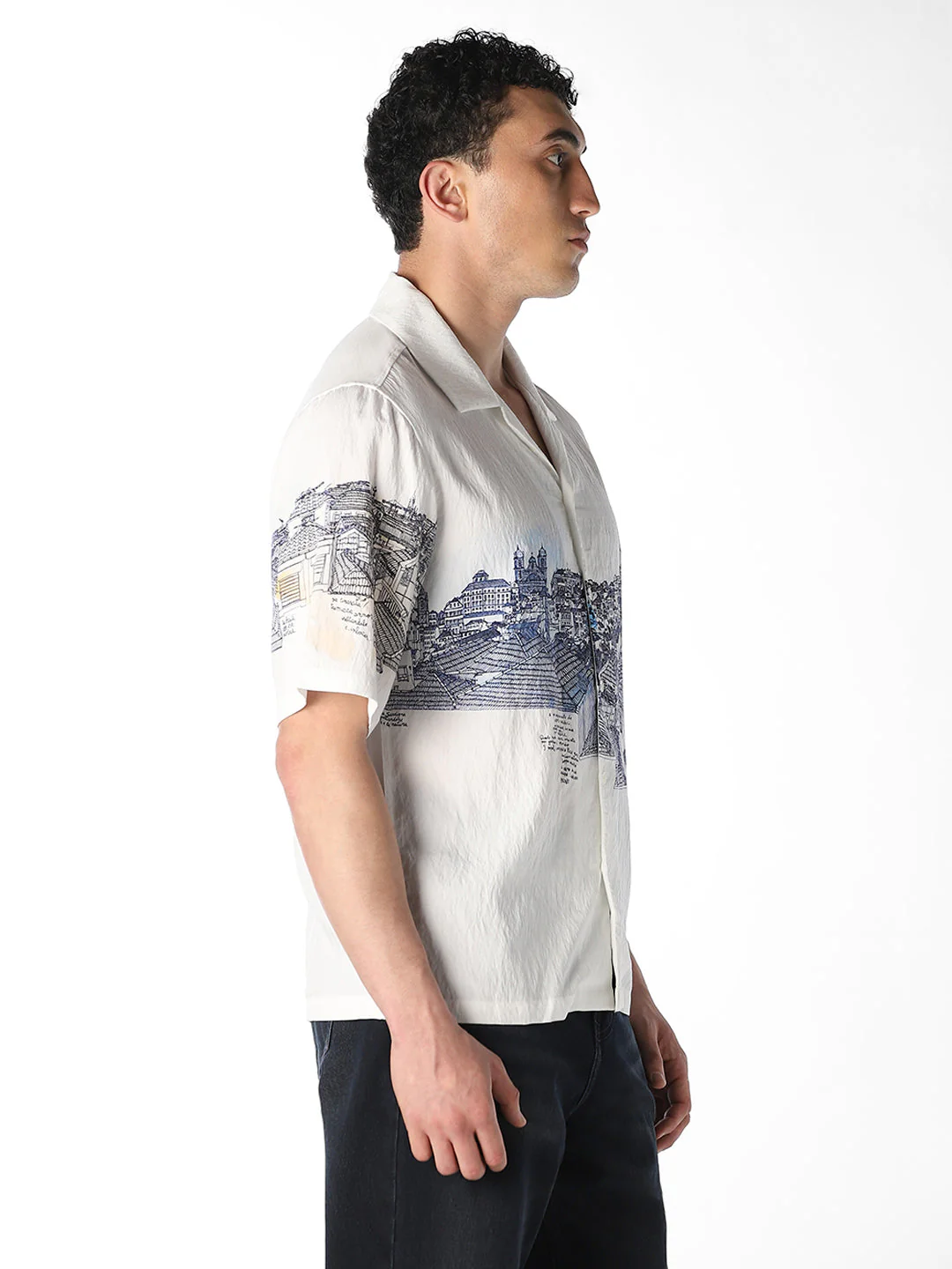 White Printed Comfort Fit Shirt - Image 3