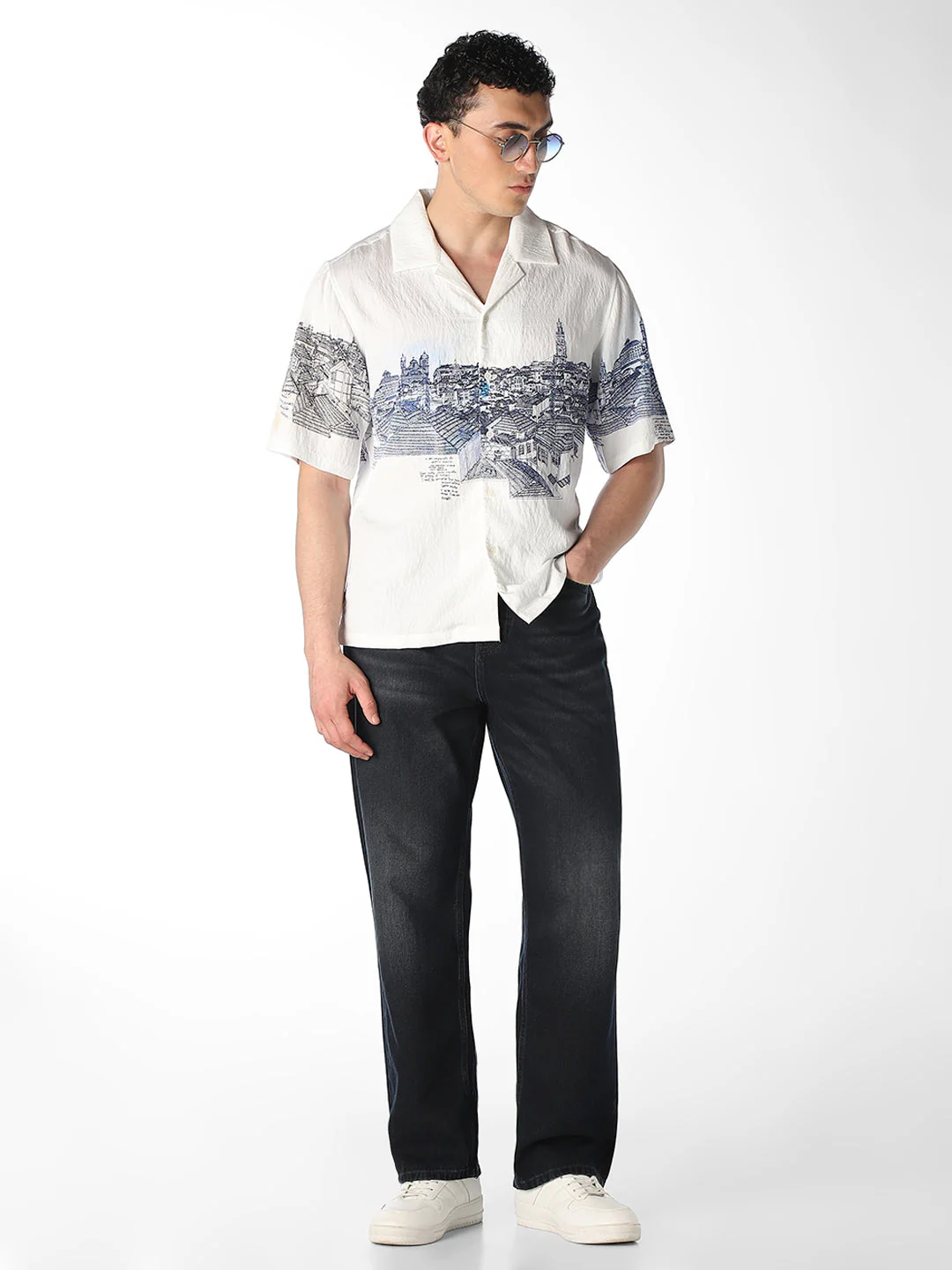 White Printed Comfort Fit Shirt - Image 6