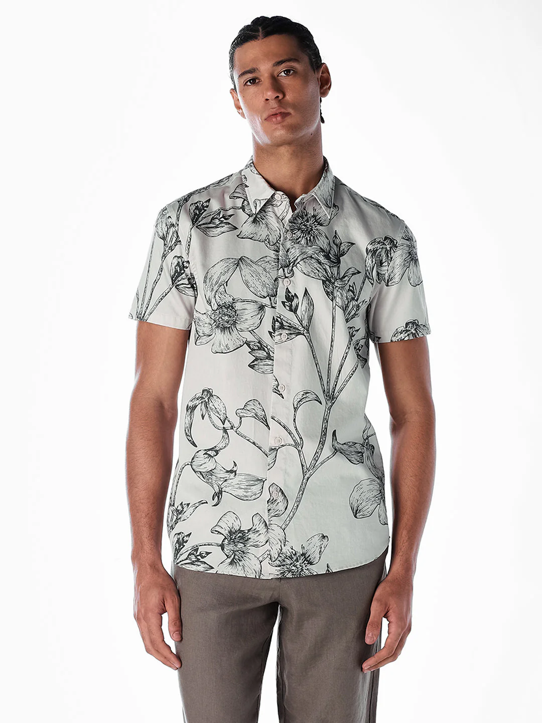 Floral Sketch Print Shirt - Off-White - Image 2