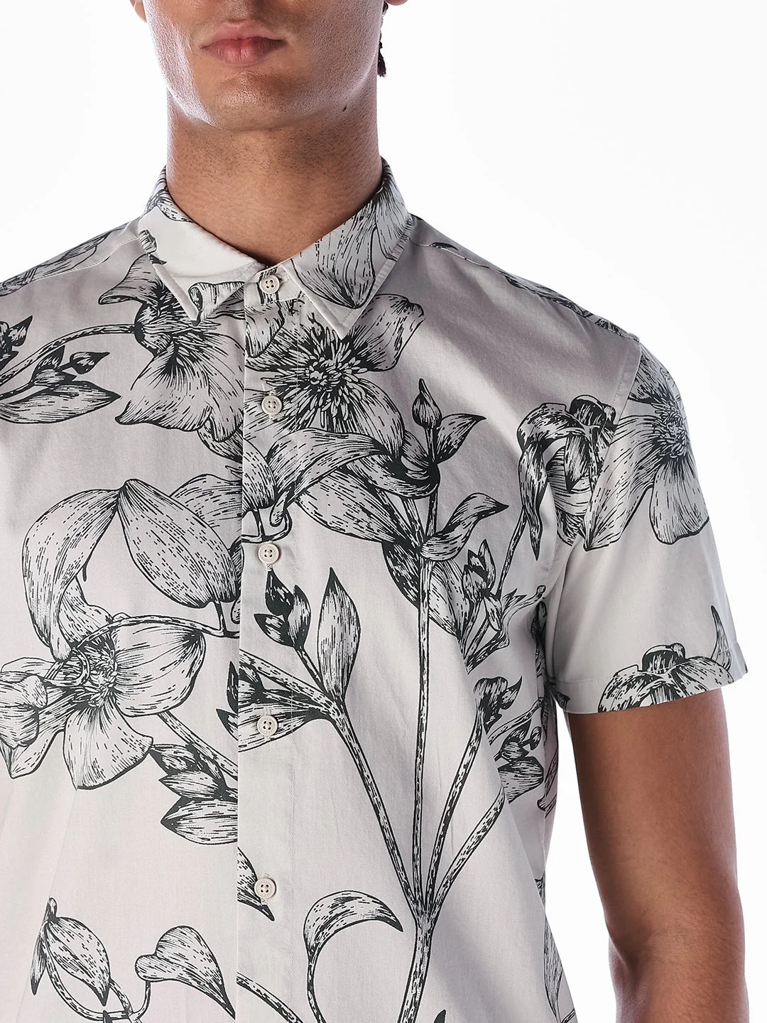 Floral Sketch Print Shirt - Off-White - Image 5