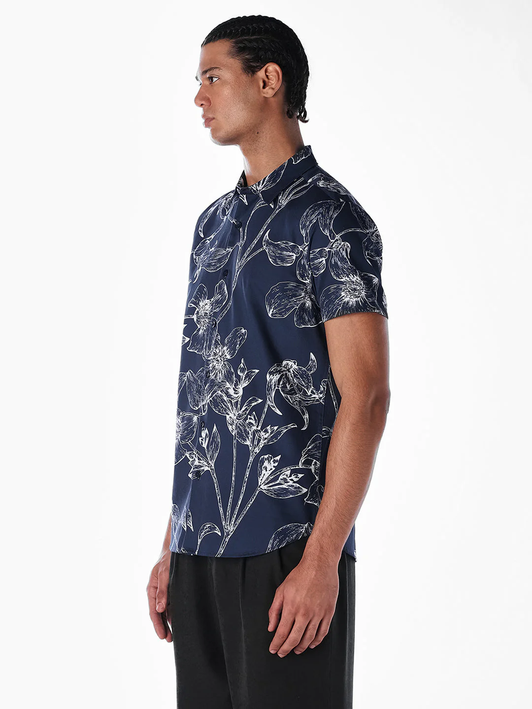 Floral Sketch Print Shirt - Blue - Image 3