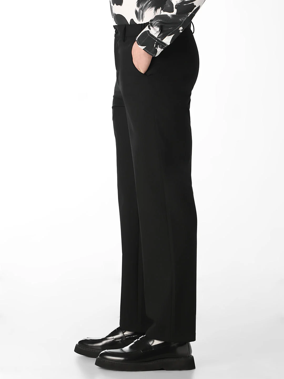 Black Cotton Blend Regular Fit Pants - Image 2