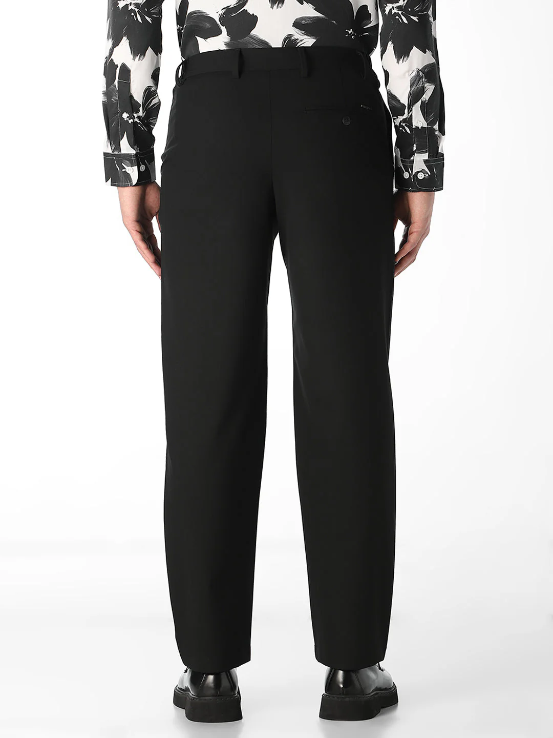Black Cotton Blend Regular Fit Pants - Image 3