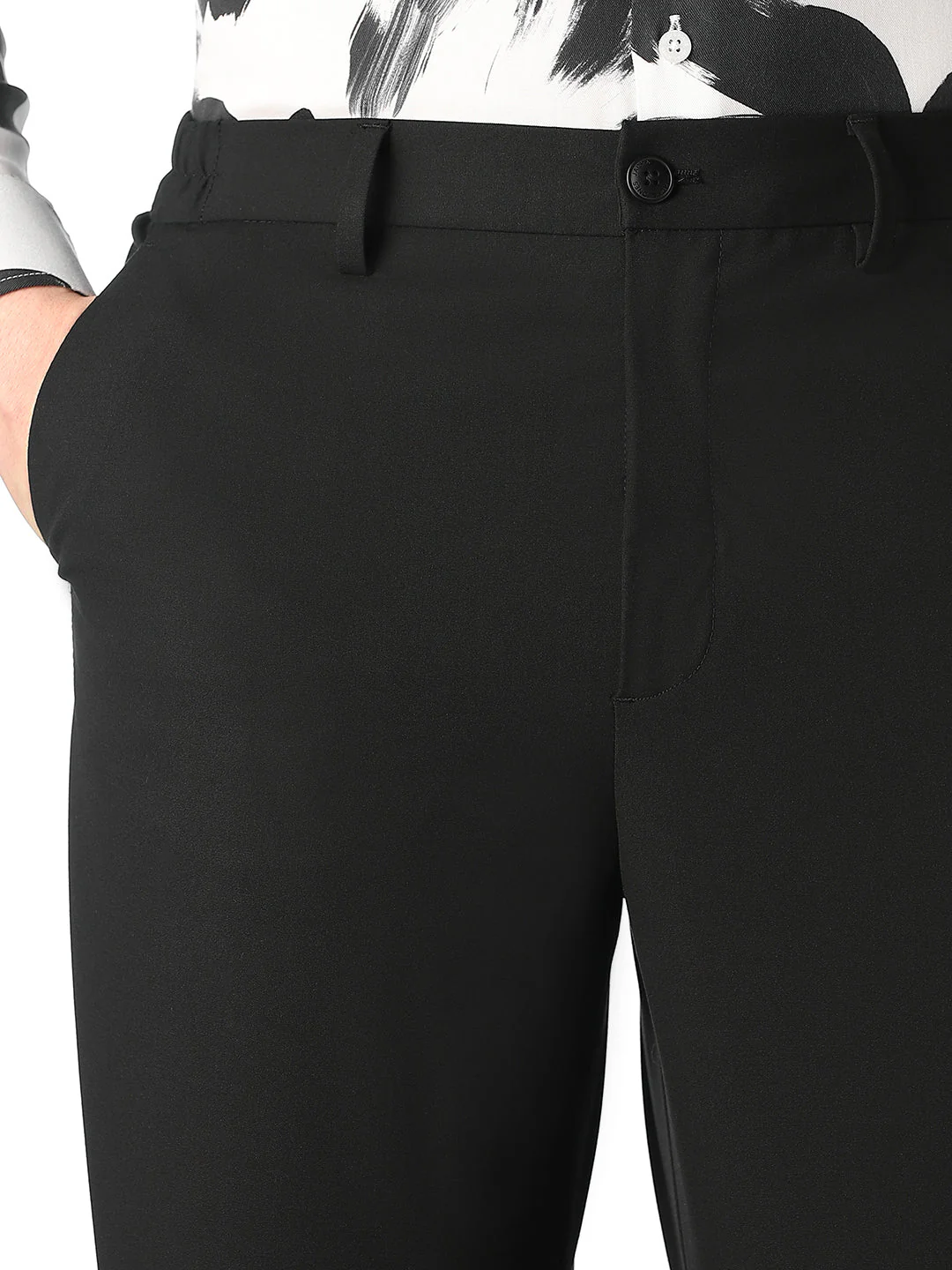 Black Cotton Blend Regular Fit Pants - Image 4