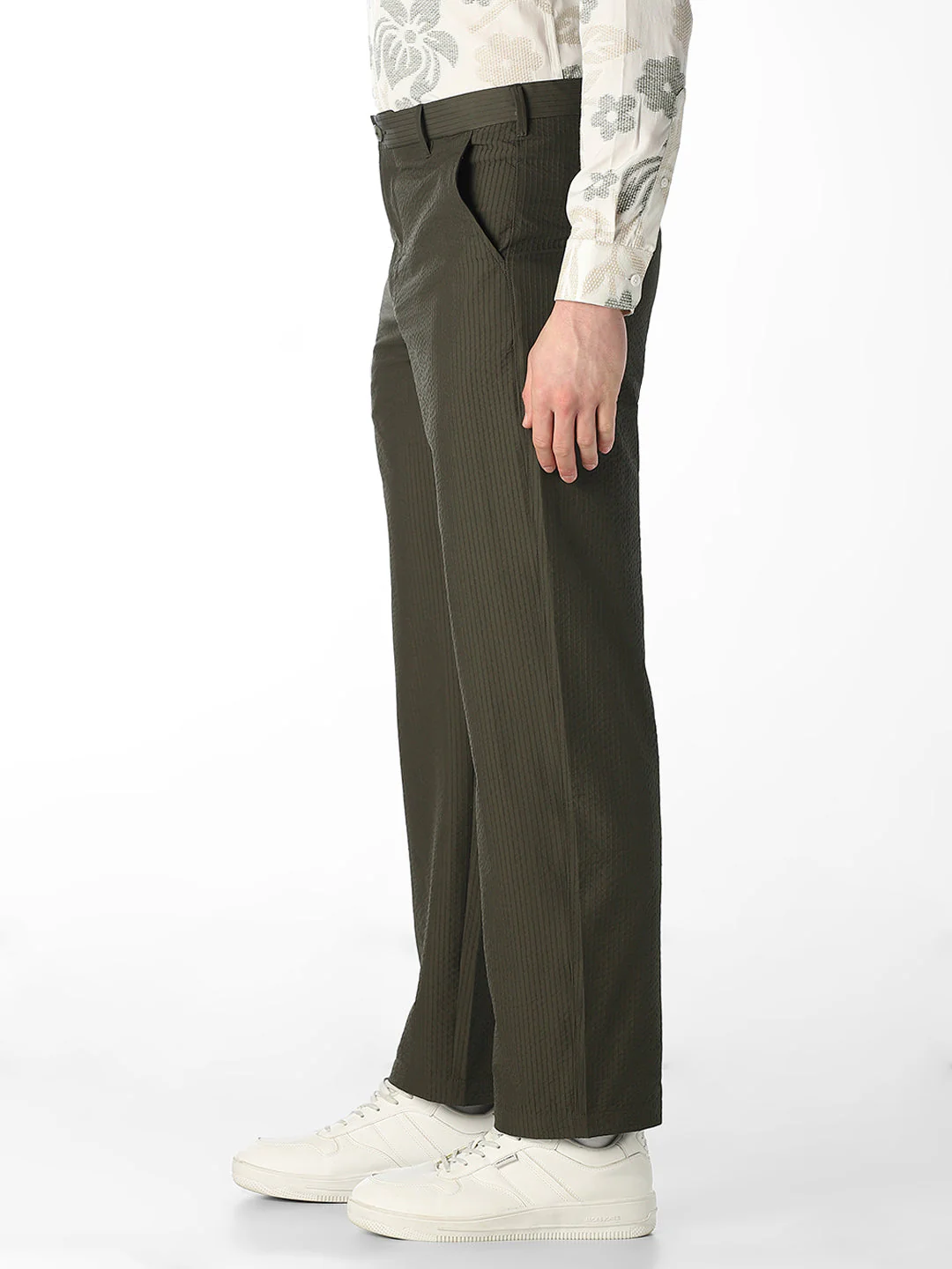 Olive Pinstripe Regular Fit Pants - Image 2