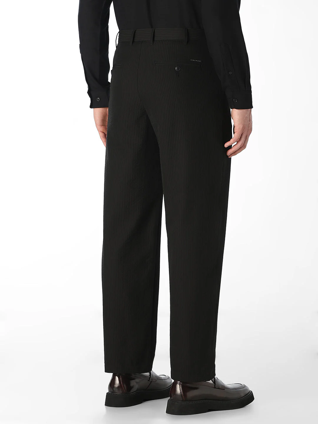 Black Pinstripe Regular Fit Pants - Image 3