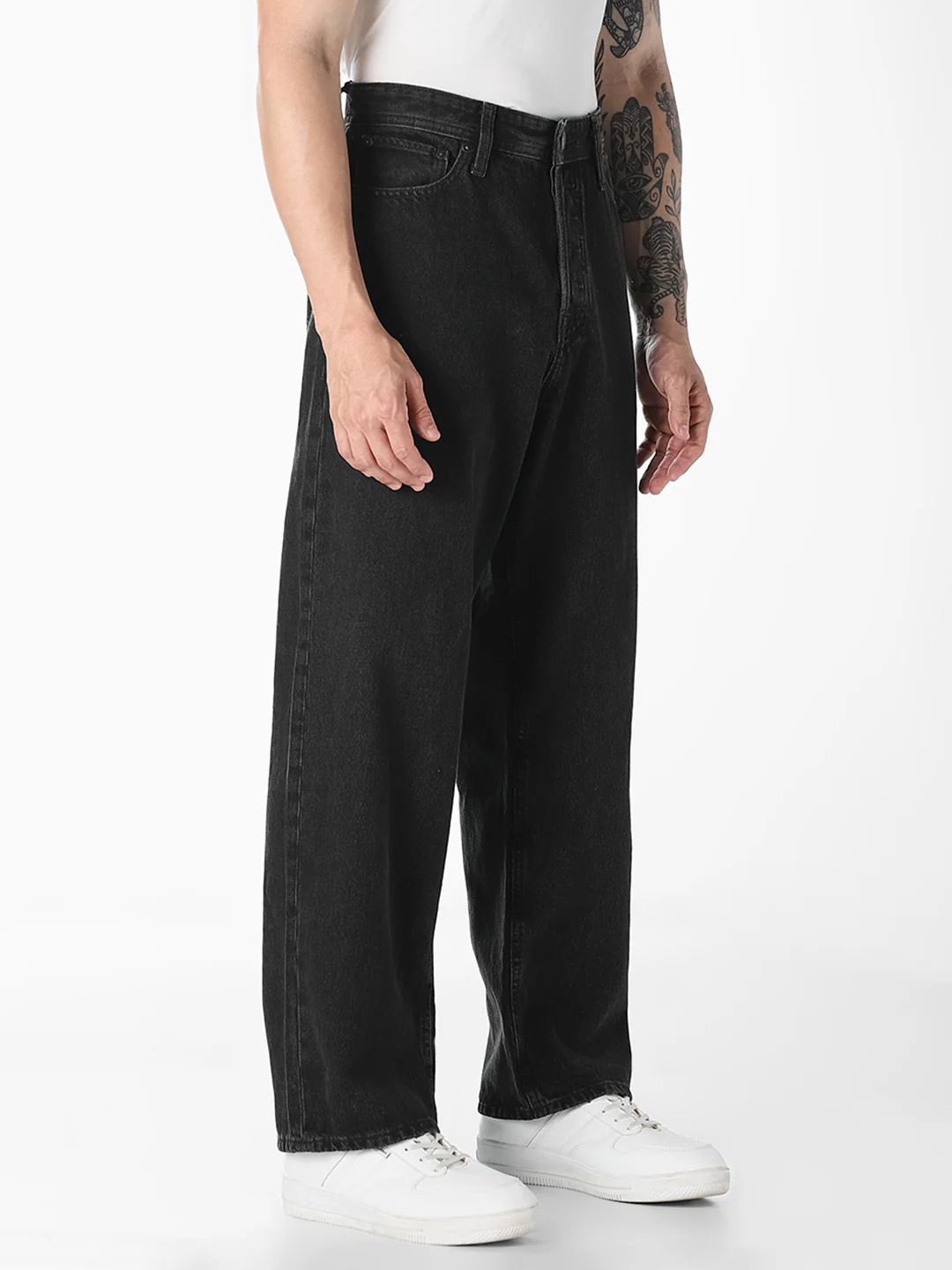Men's Black Denim Loose Fit Jeans - Image 2