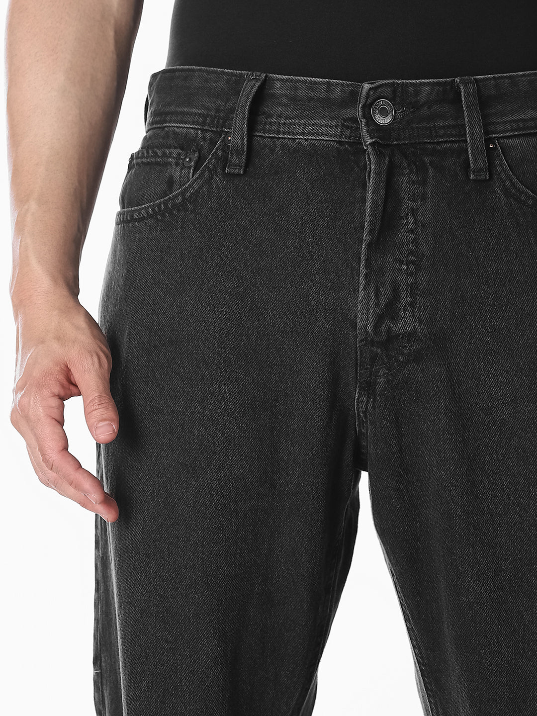 Men's Black Solid Straight Fit Low Rise Jeans - Image 4