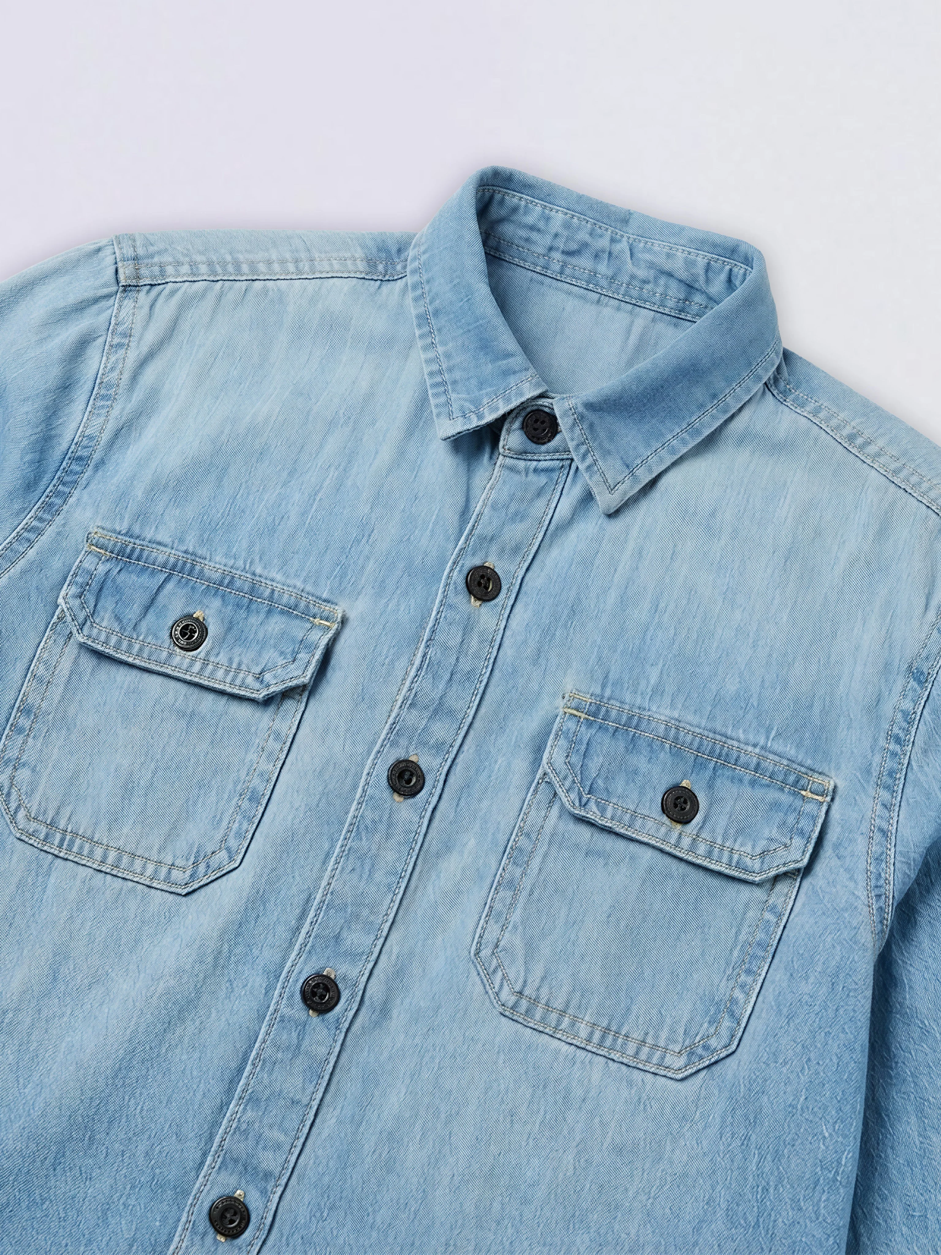Boys Light Blue Cotton Denim Shirt - Image 4