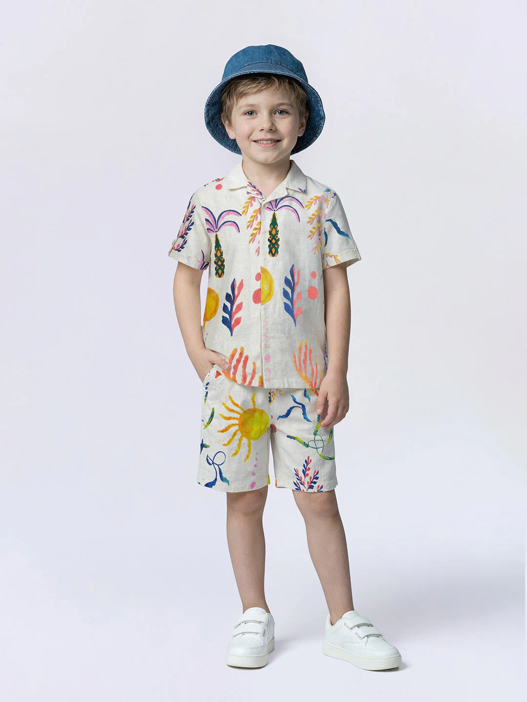 Boys White Printed Cotton Shirt - Image 5