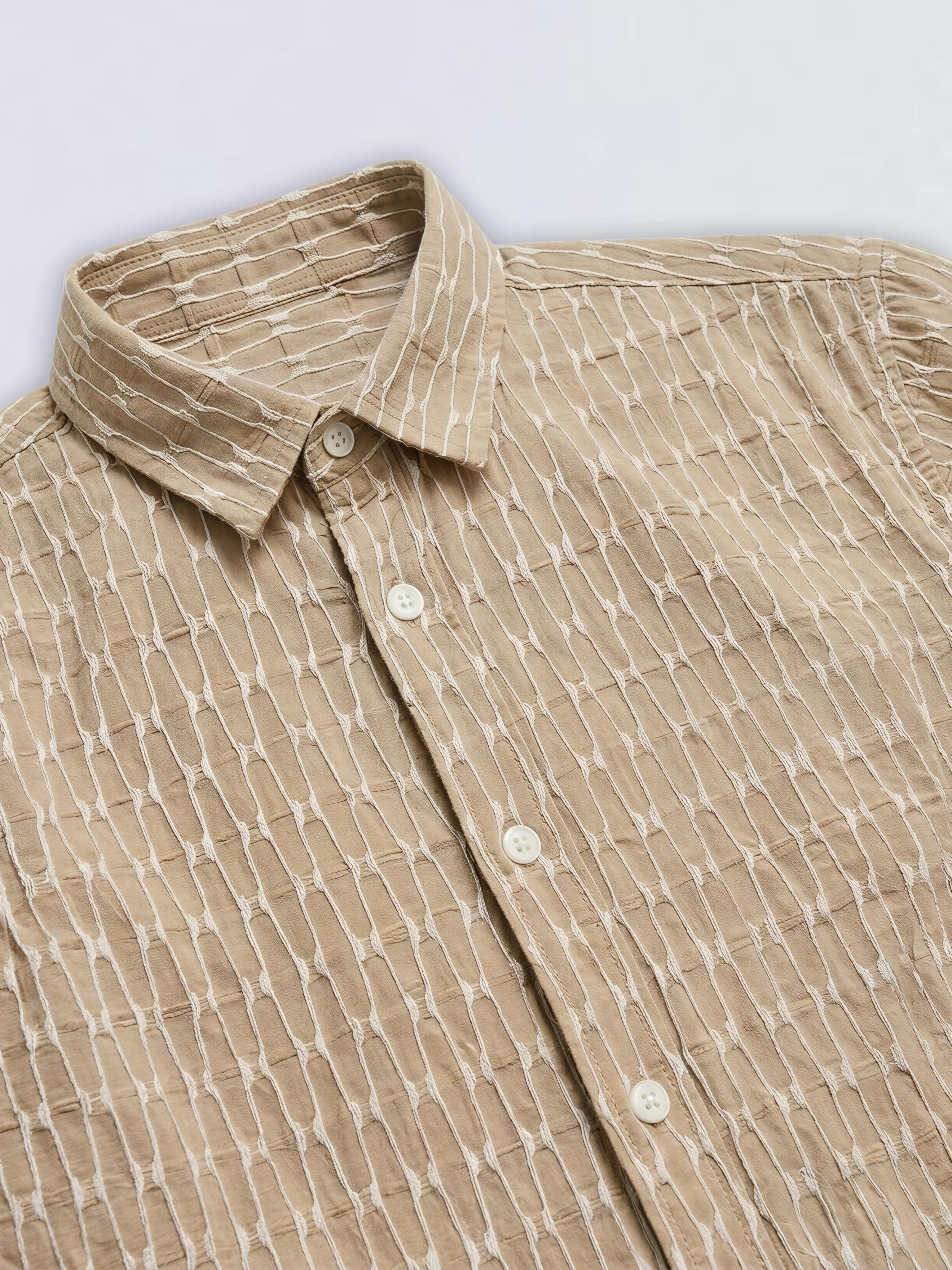 Boys Beige Dobby Short Sleeves Shirt - Image 4