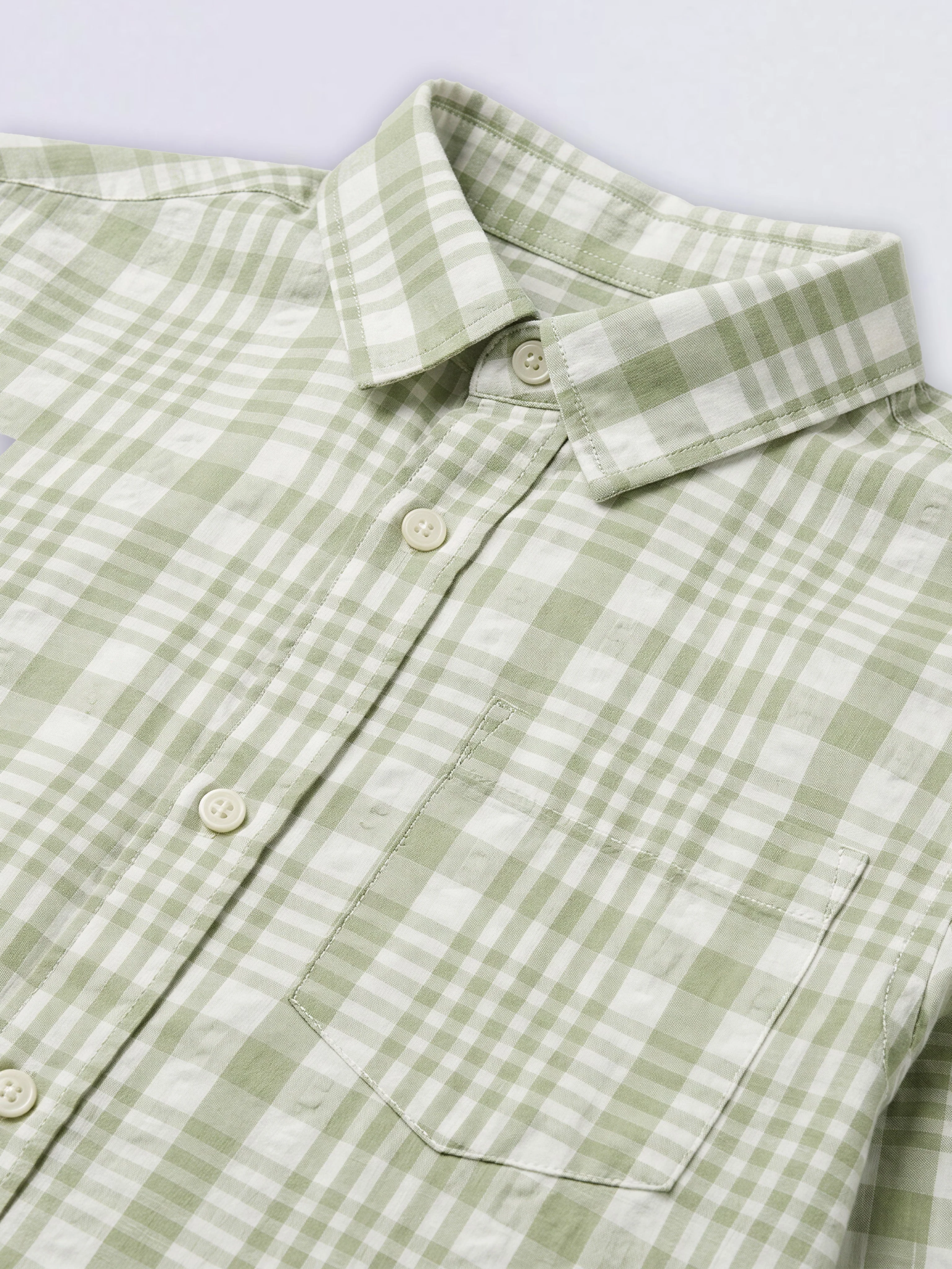 Boys Green Check Print Shirt - Image 4