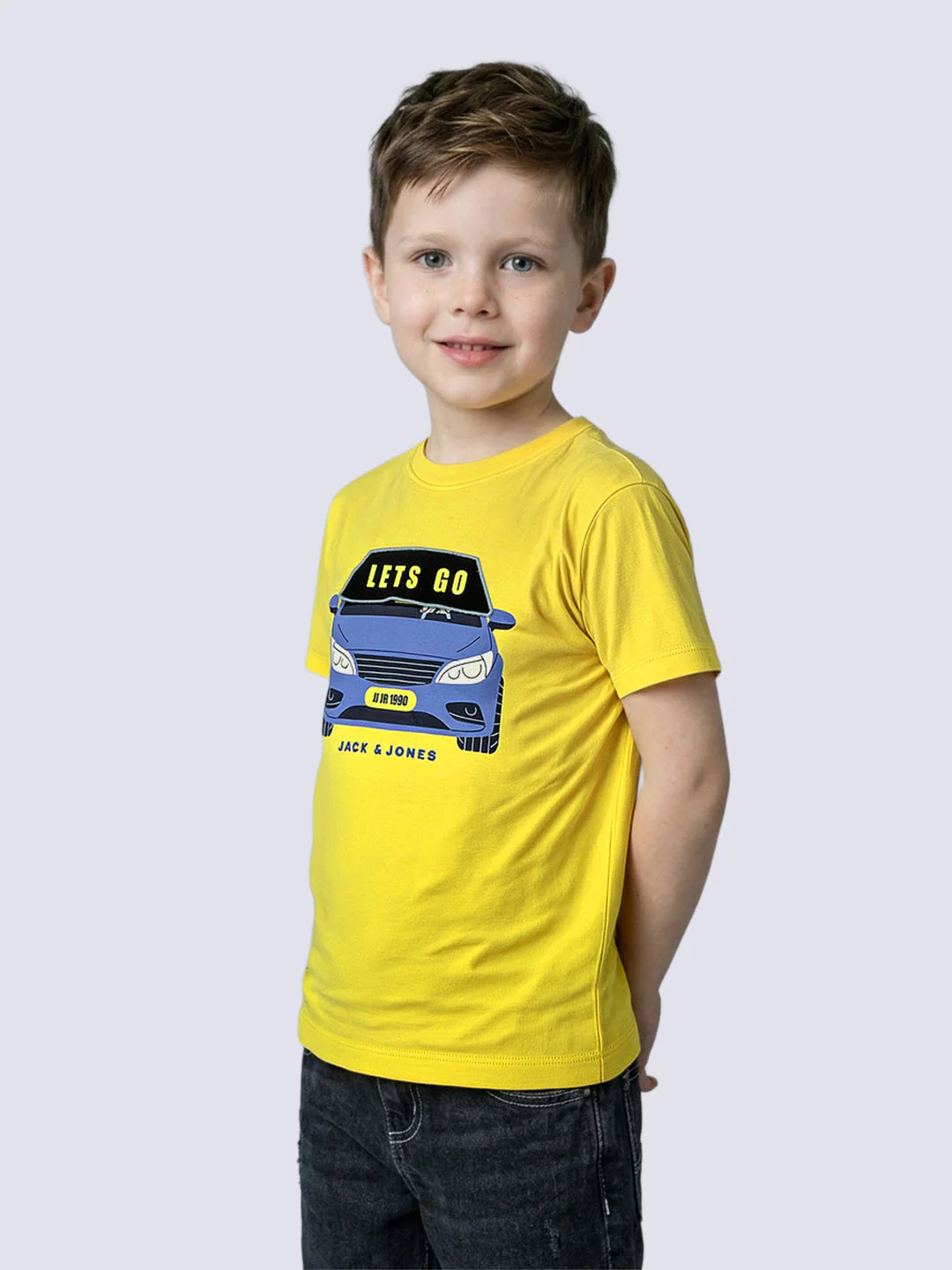 Boys Yellow Car Print T-shirt