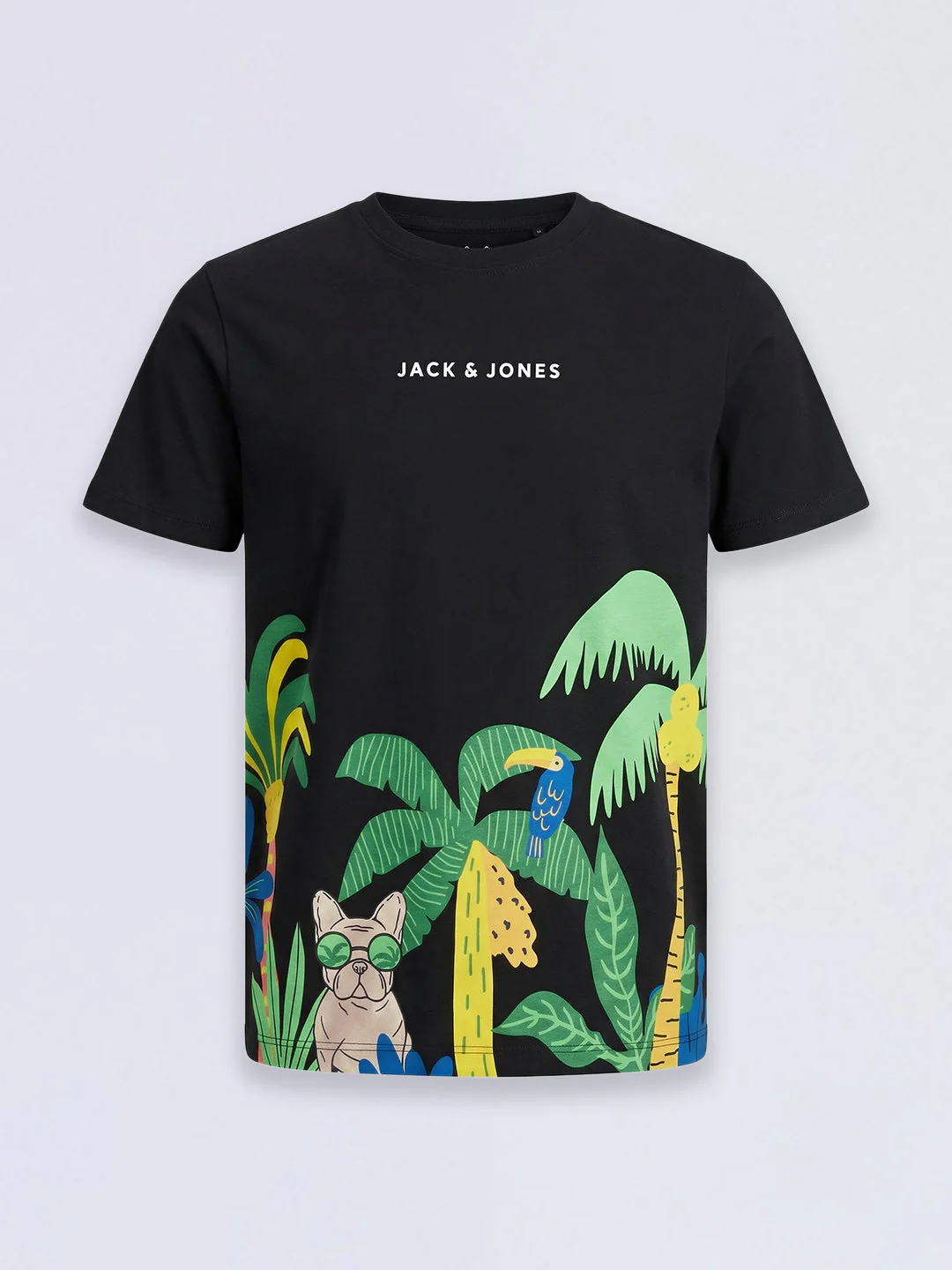 Boys Black Tropical Print T-shirt - Image 2