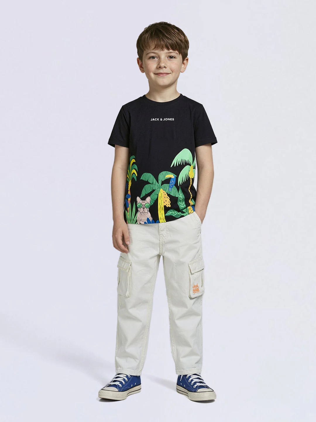 Boys Black Tropical Print T-shirt - Image 5