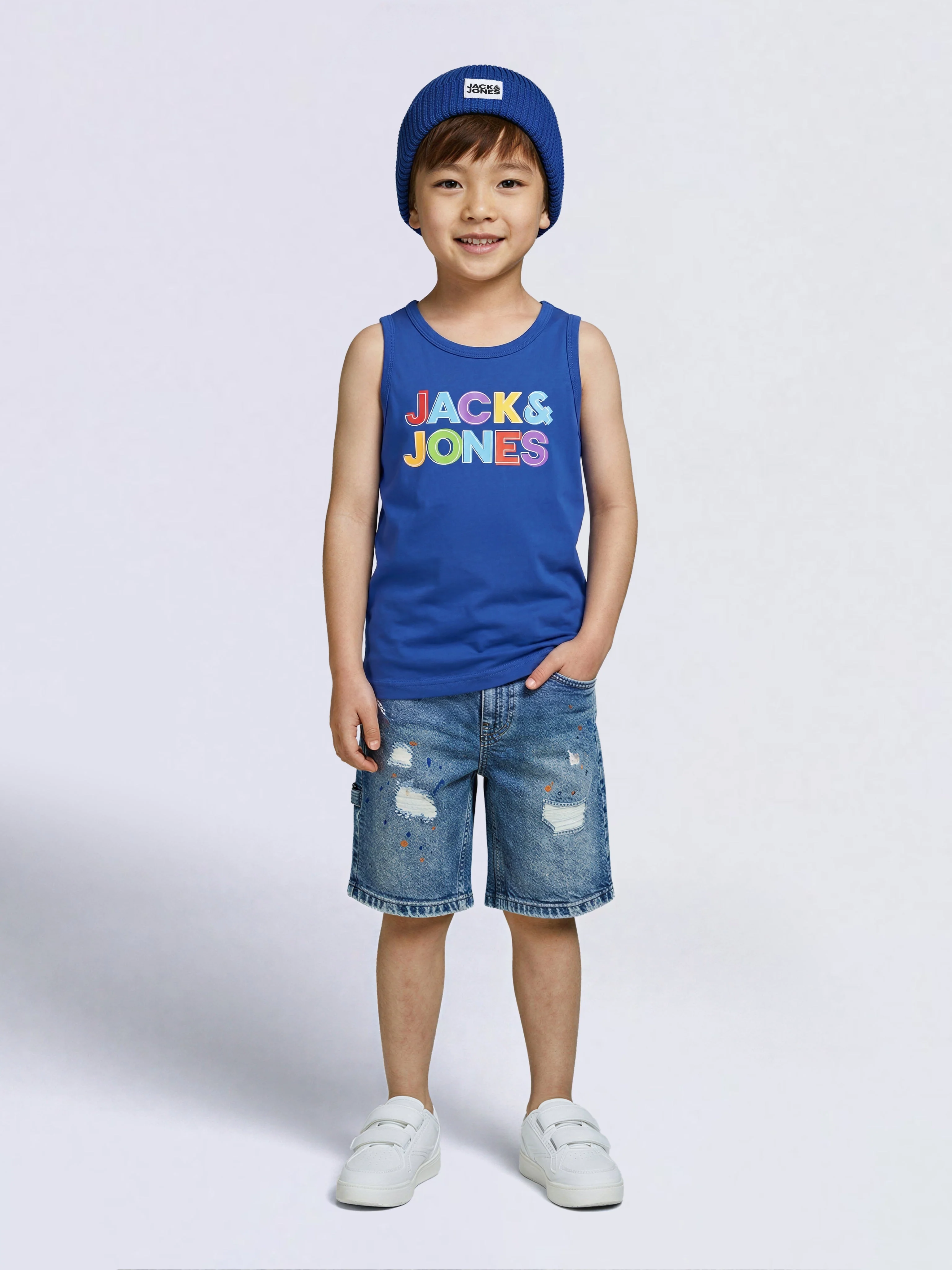 Boys Blue Logo Print Sleeveless T-shirt - Image 5
