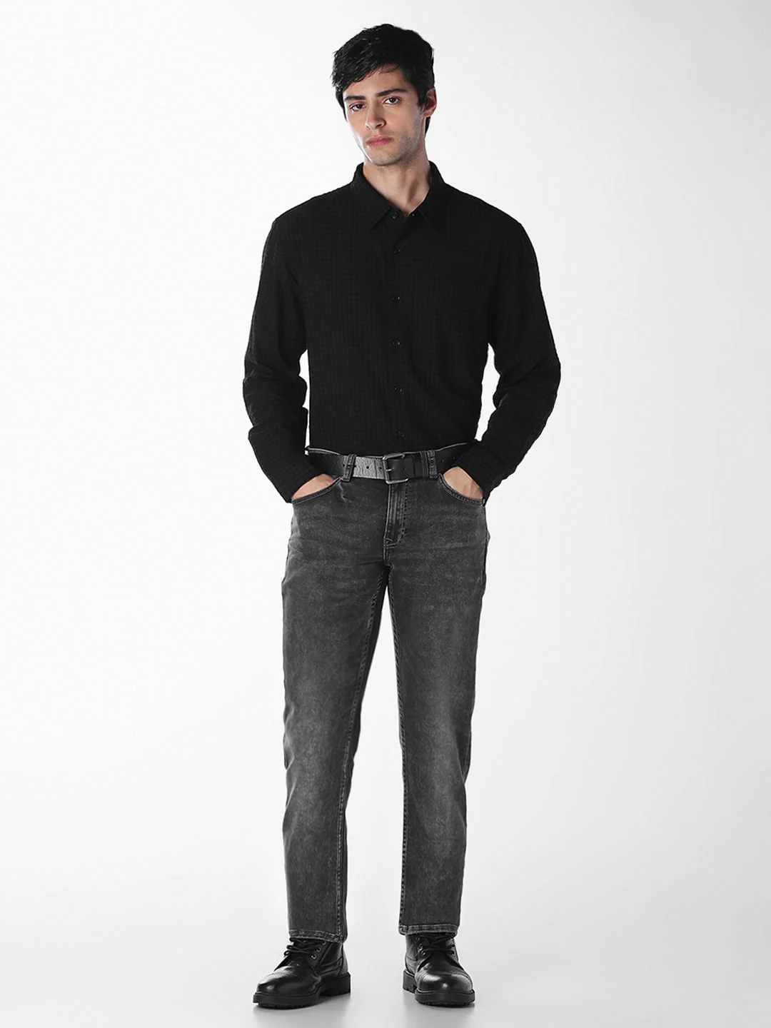 Black Micro Check Oversized Shirt - Image 6