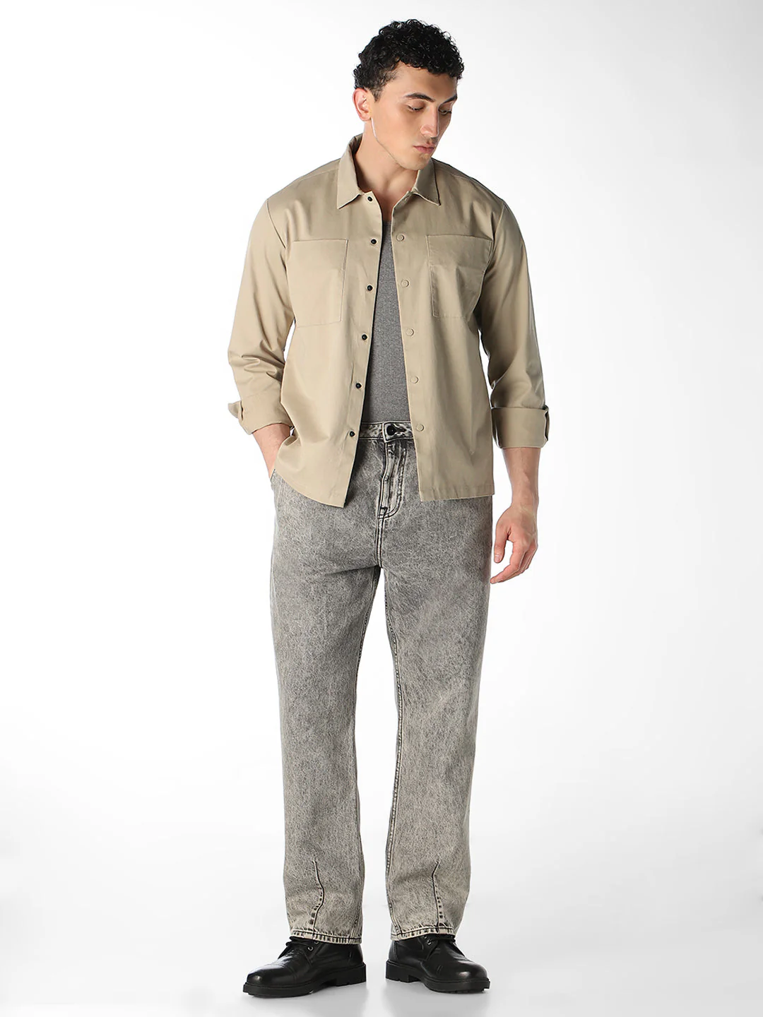 Beige Patch Pocket Oversized Shirt - Image 6