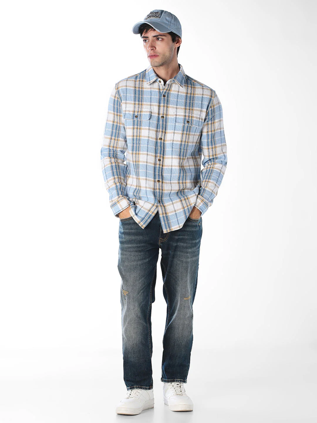 Light Blue Check Cotton Shirt - Image 6