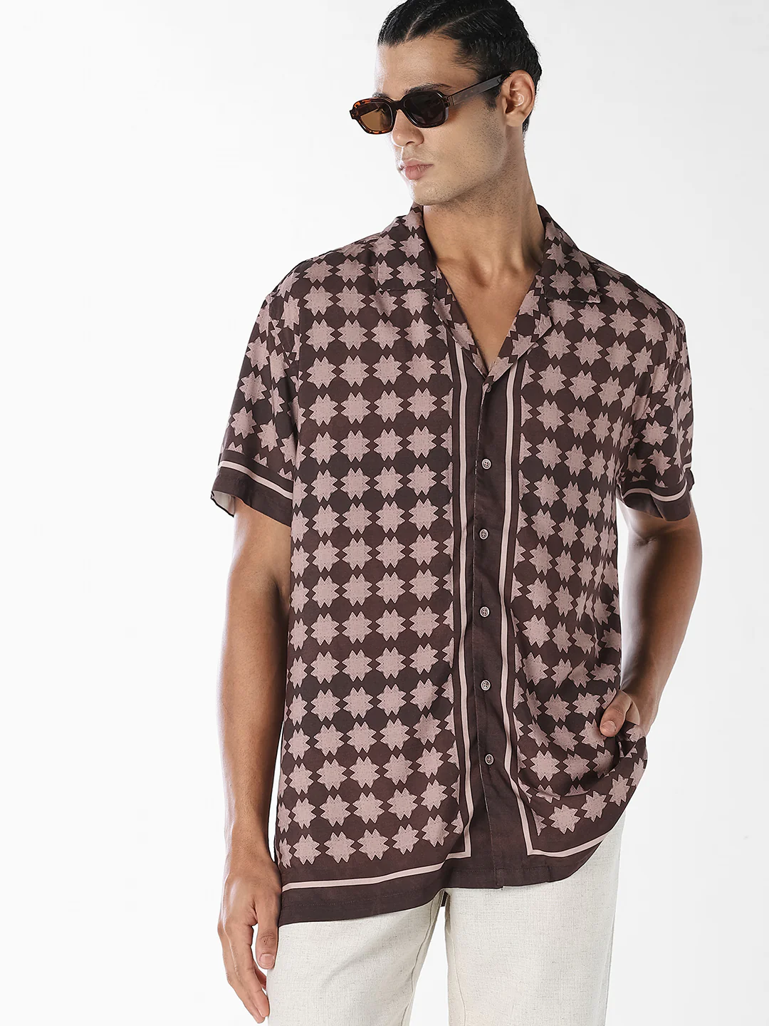 Brown Printed Comfort Fit Shirt