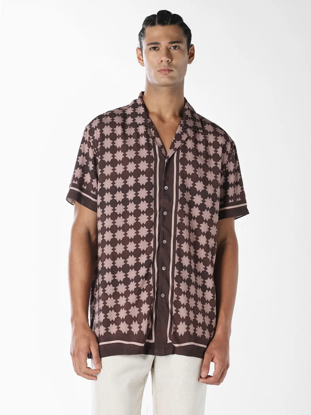 Brown Printed Comfort Fit Shirt - Image 2