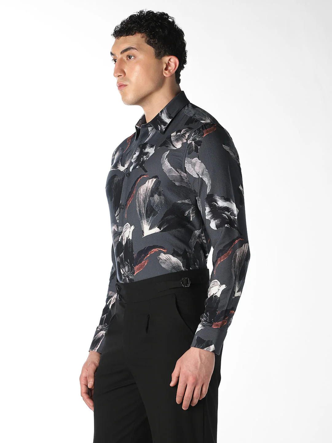 Dark Grey Printed Slim Fit Shirt - Image 3