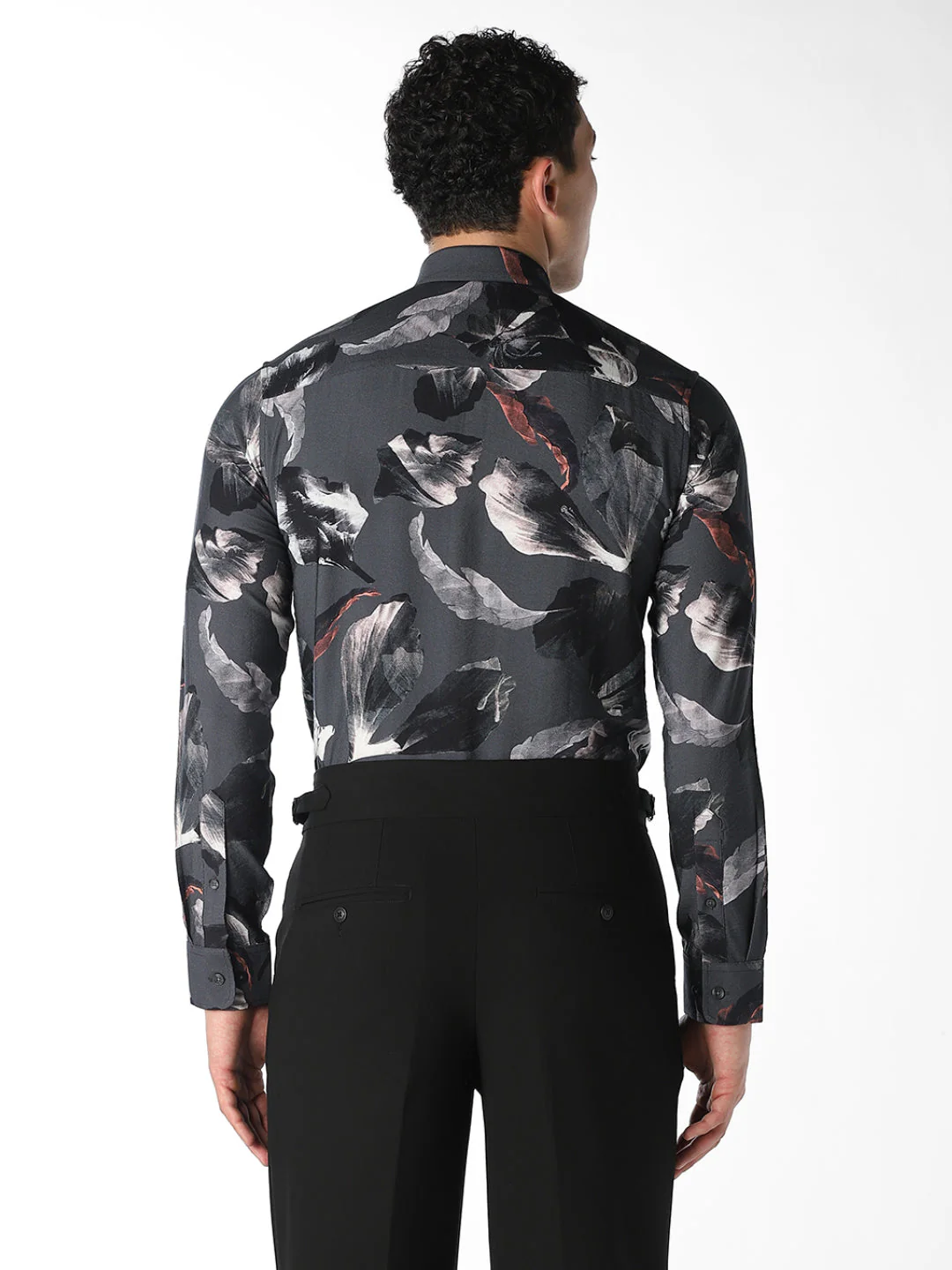 Dark Grey Printed Slim Fit Shirt - Image 4