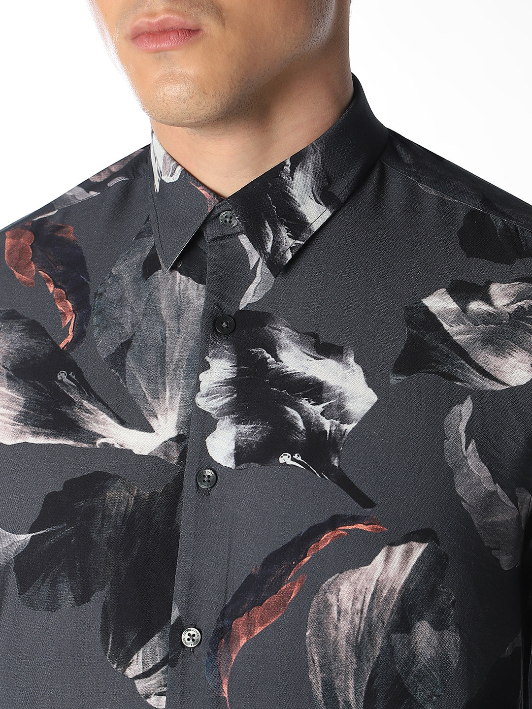 Dark Grey Printed Slim Fit Shirt - Image 5