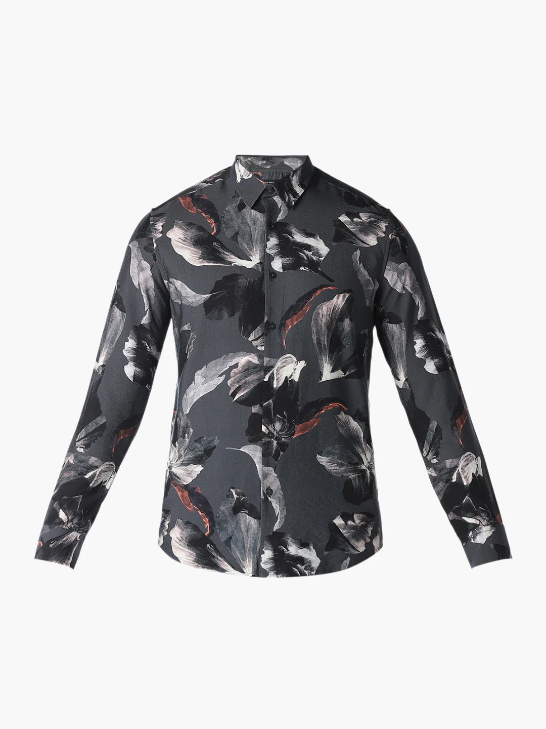 Dark Grey Printed Slim Fit Shirt - Image 7
