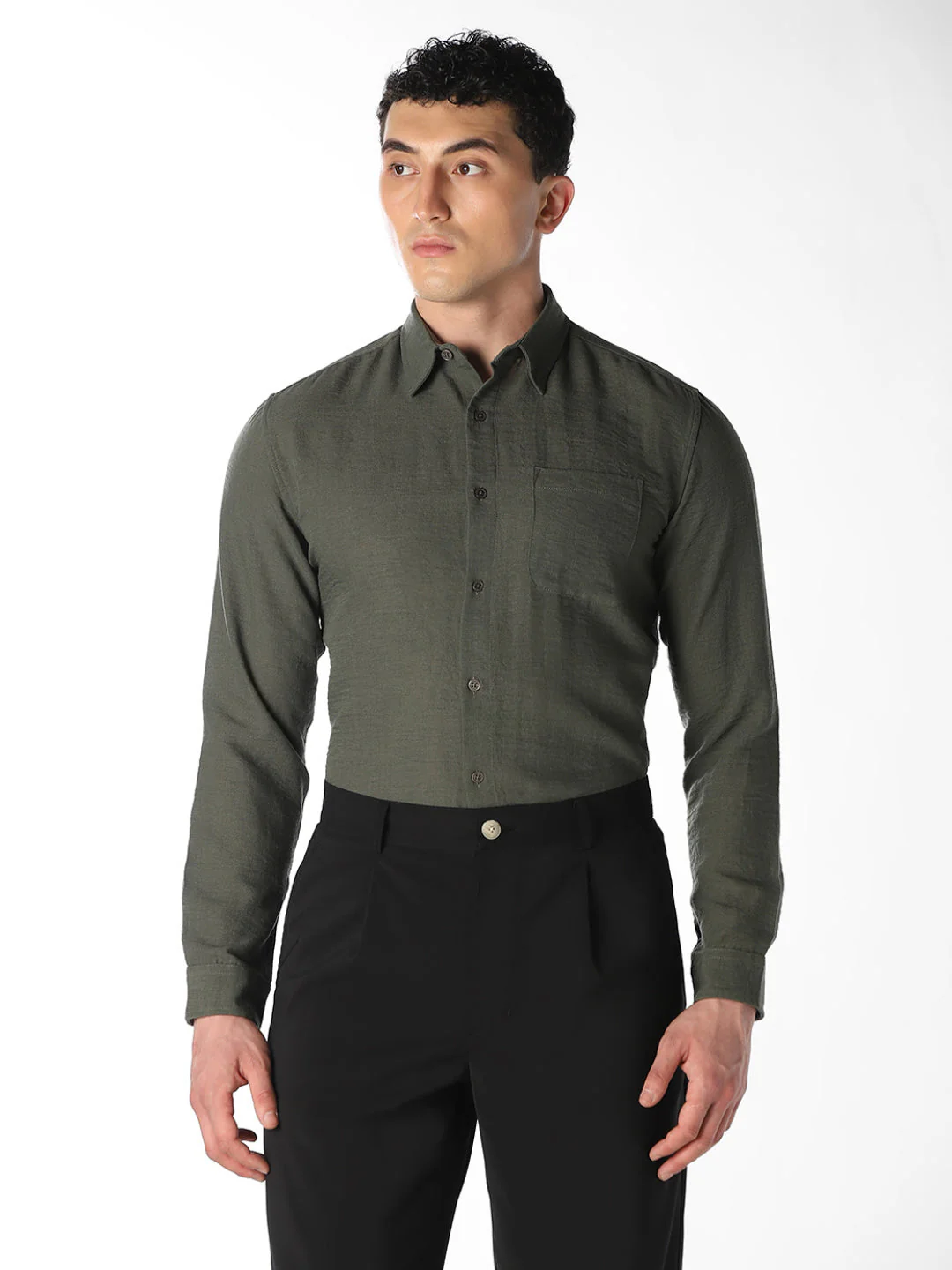 Olive Green Regular Fit Shirt - Image 2