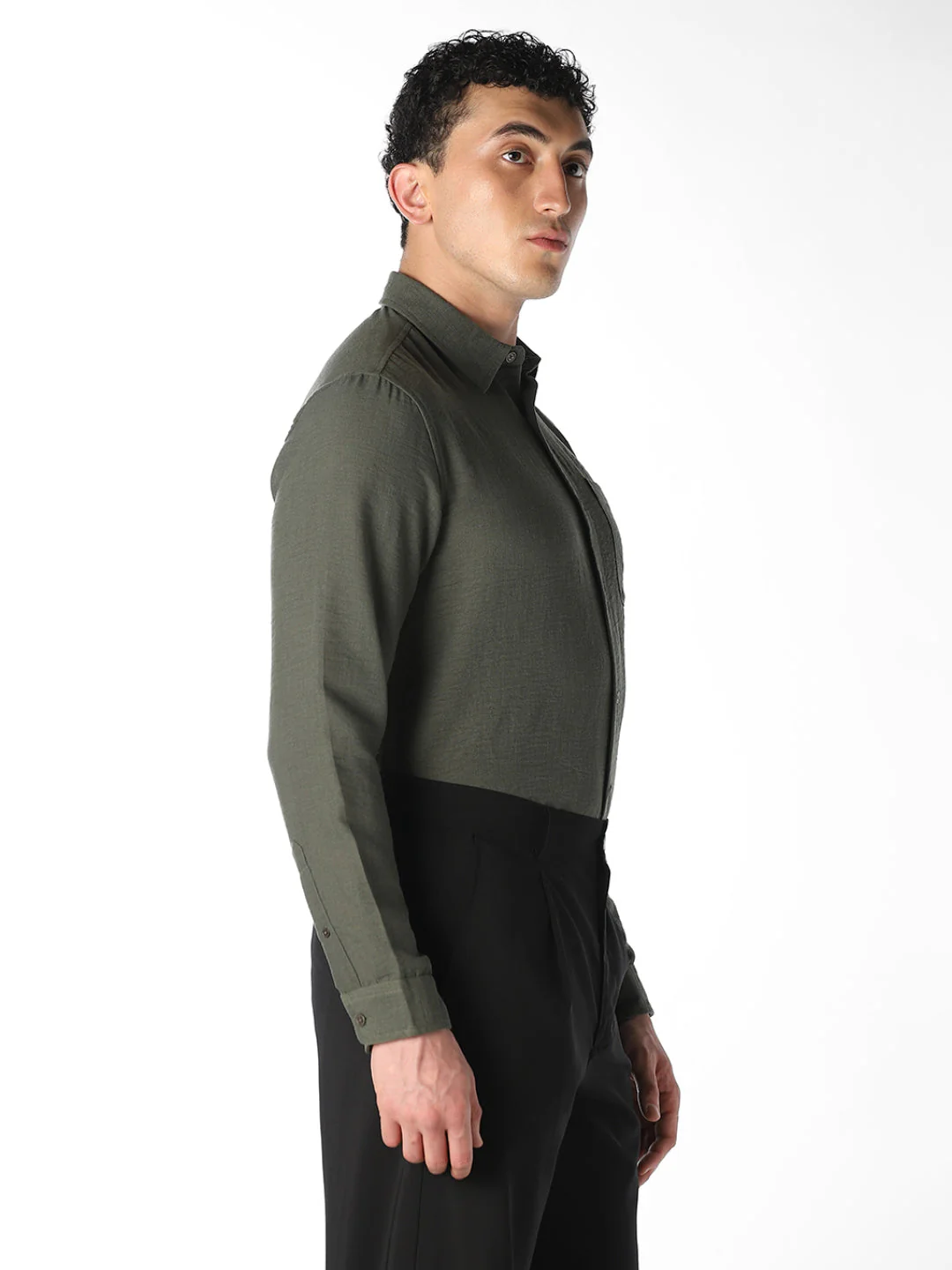 Olive Green Regular Fit Shirt - Image 3