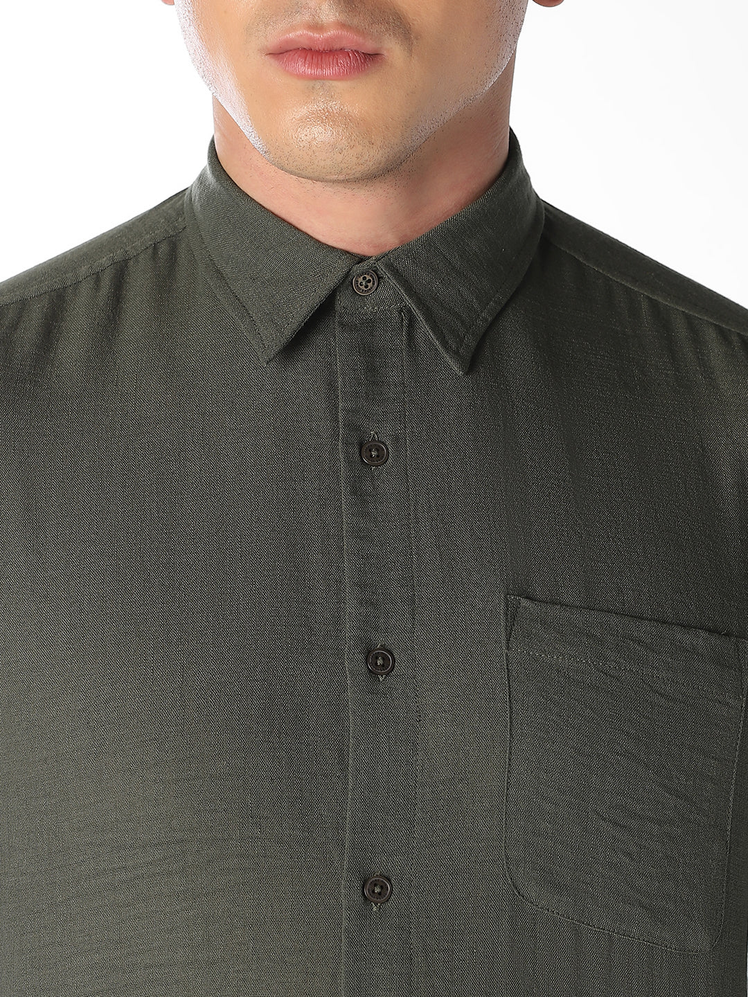 Olive Green Regular Fit Shirt - Image 5