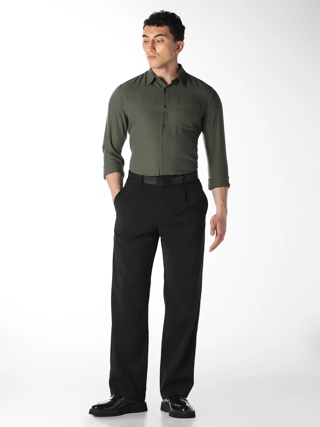 Olive Green Regular Fit Shirt - Image 6