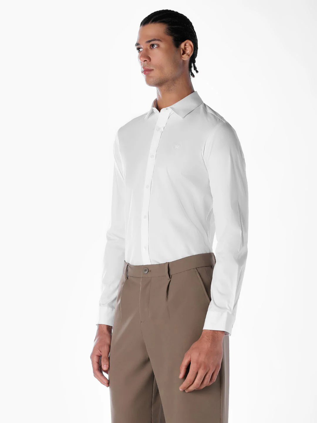 Cotton-Stretch Slim Fit Shirt - White - Image 3