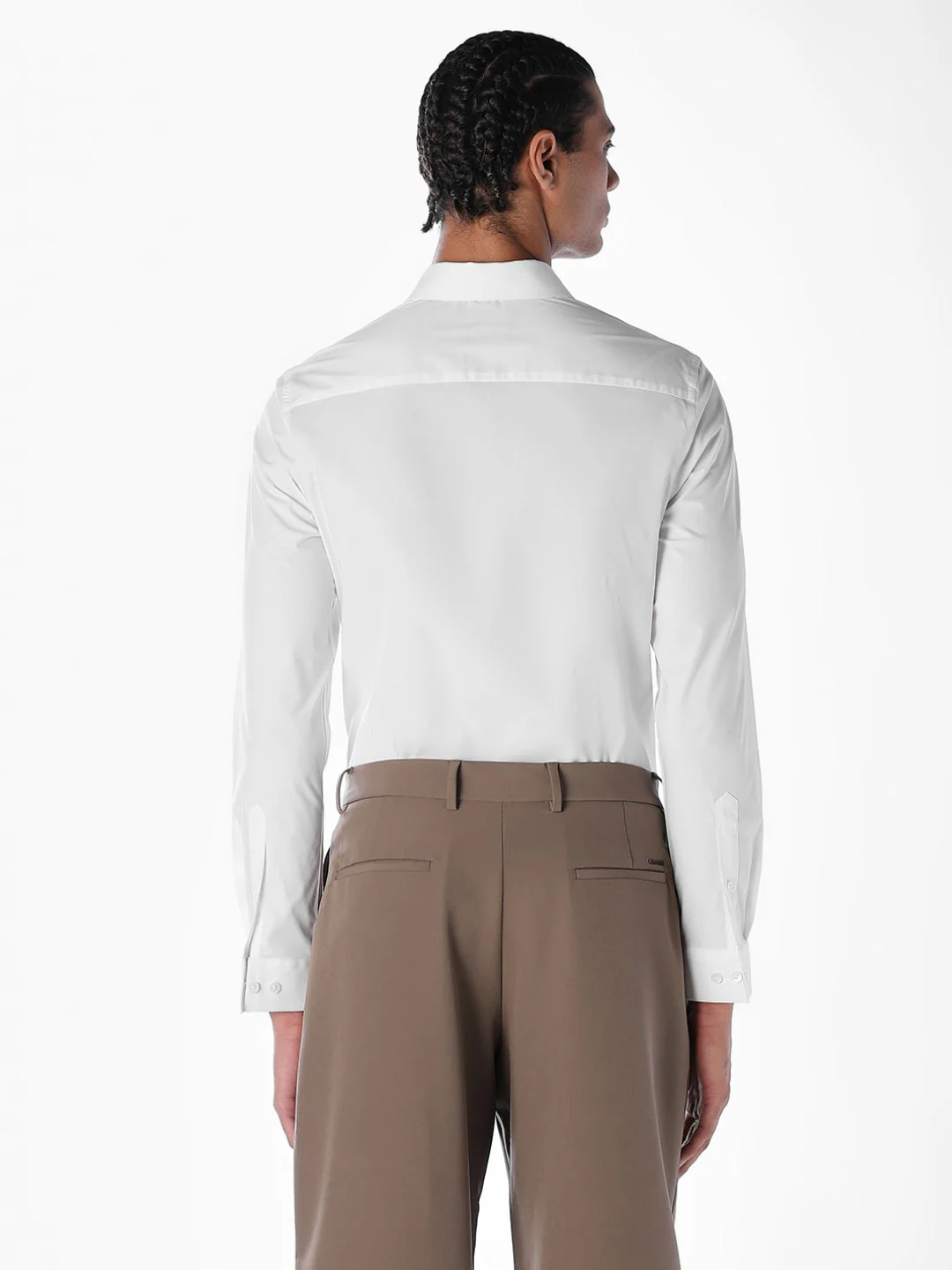 Cotton-Stretch Slim Fit Shirt - White - Image 4