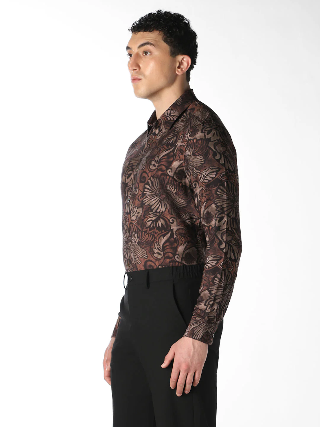 Brown Printed Slim Fit Shirt - Image 3