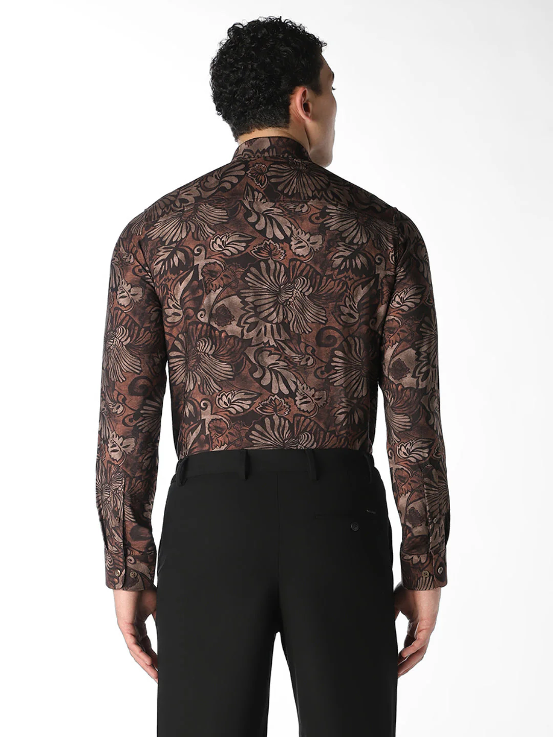 Brown Printed Slim Fit Shirt - Image 4