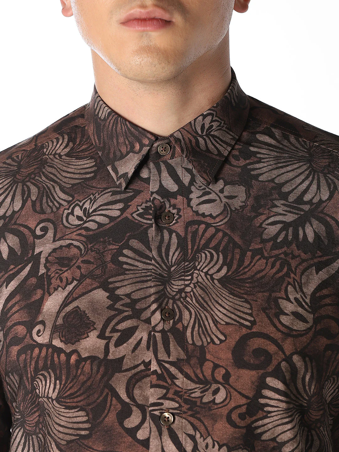 Brown Printed Slim Fit Shirt - Image 5