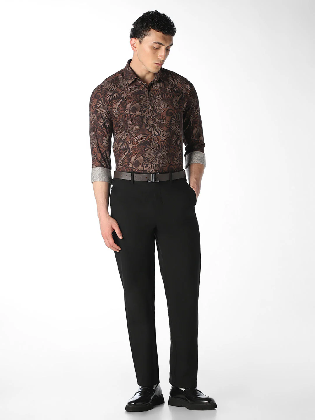 Brown Printed Slim Fit Shirt - Image 6