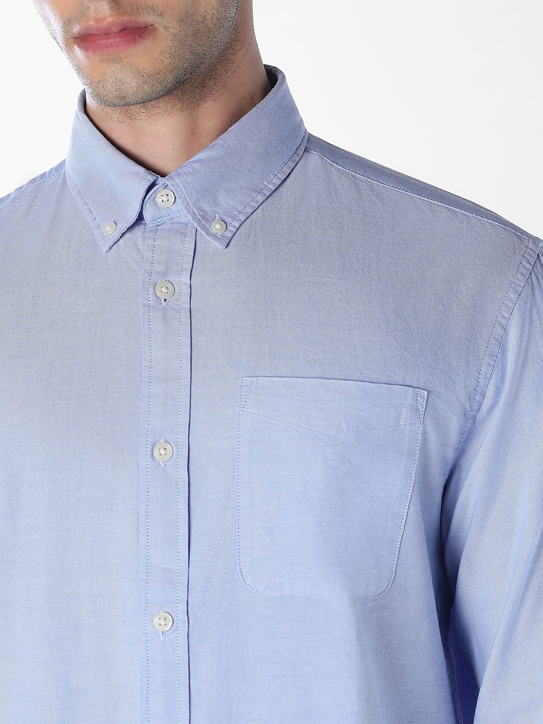 Men's Slim Fit Cotton Oxford Shirt In Cashmere Blue - Image 5