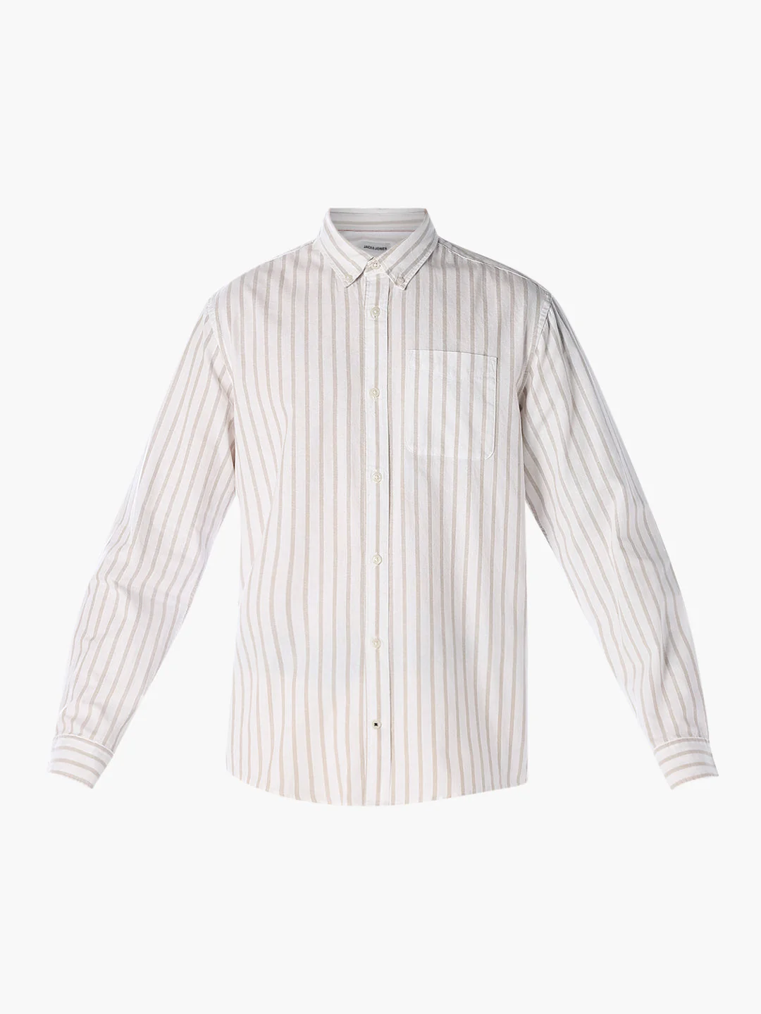 Beige Oxford Weave Striped Shirt - Image 7