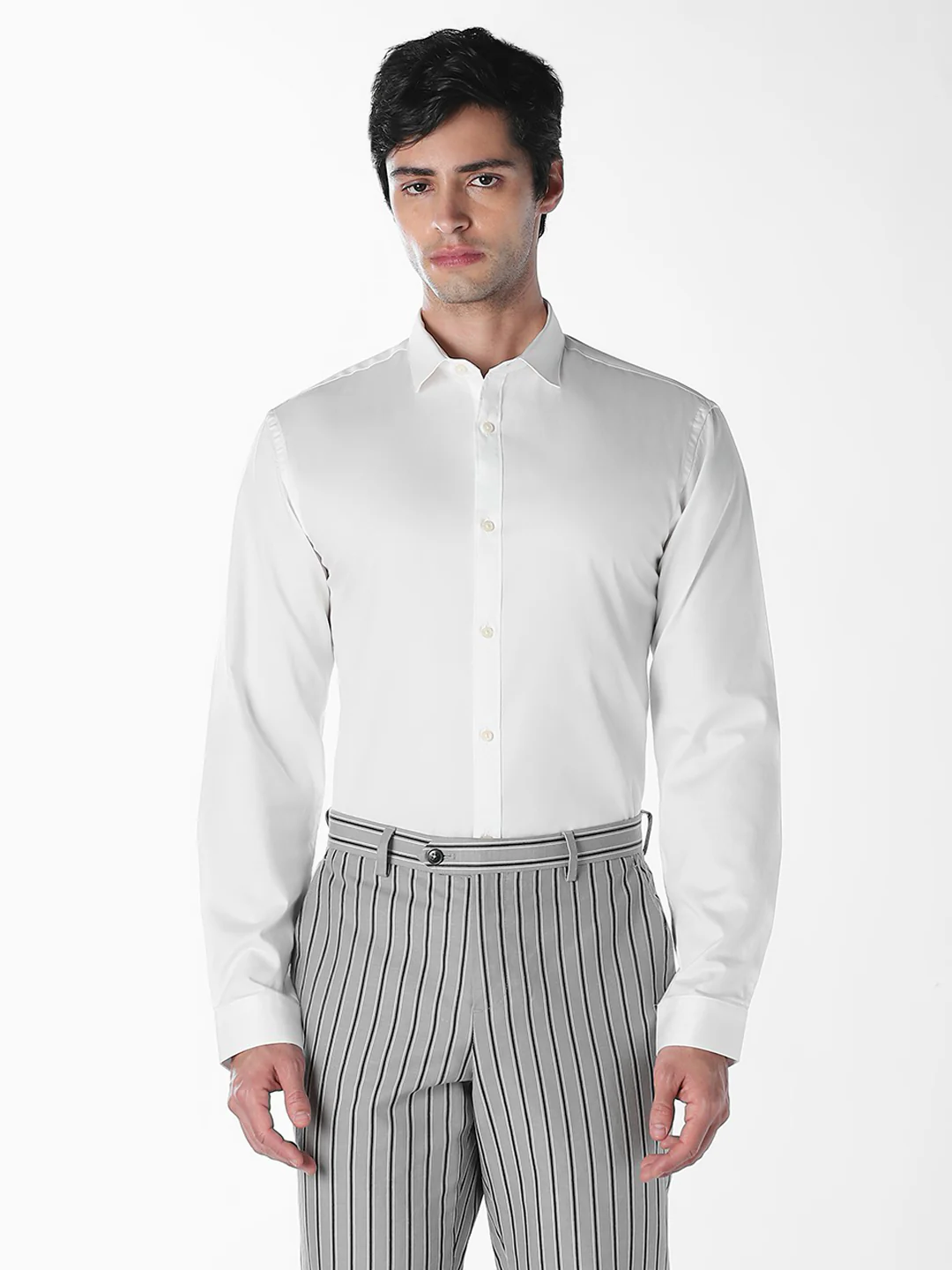 Men's White Cotton Slim Fit Solid Formal Shirt - Image 2