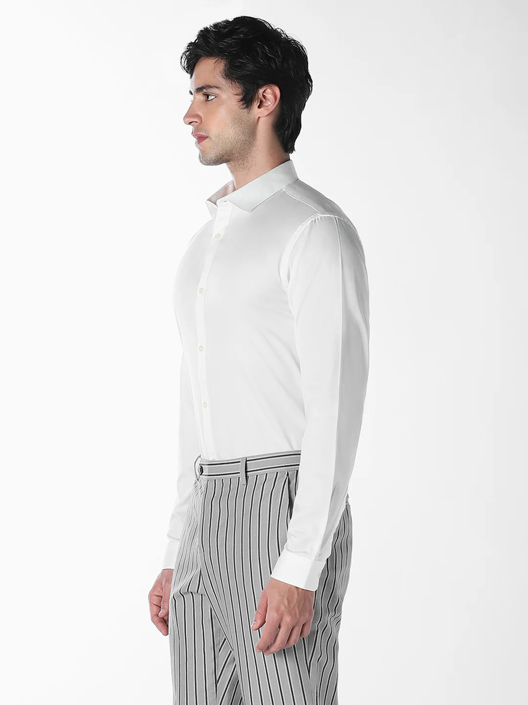 Men's White Cotton Slim Fit Solid Formal Shirt - Image 3