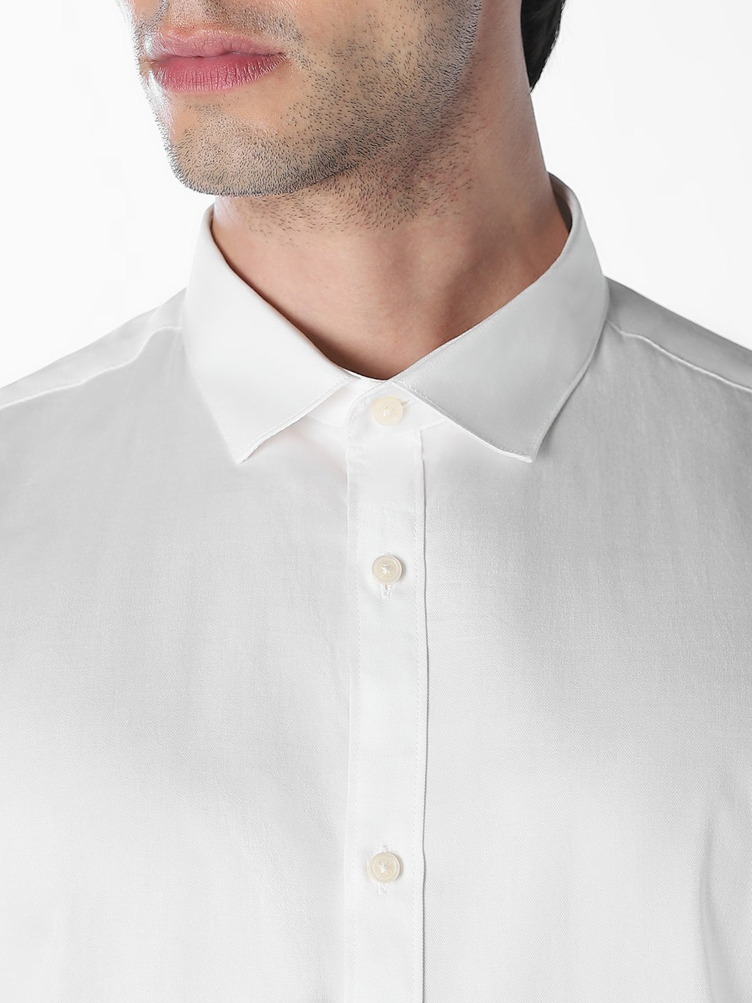 Men's White Cotton Slim Fit Solid Formal Shirt - Image 5